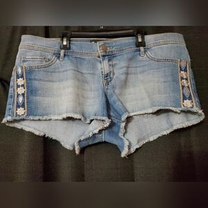 Hollister Light Blue Denim Jean Shorts with Embroidered Side Panels